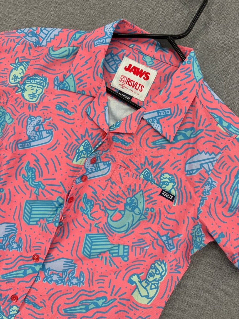 RSVLTS x Jaws $10,000 Bounty Button Shirt Womens M Hot Pink Shark OOP